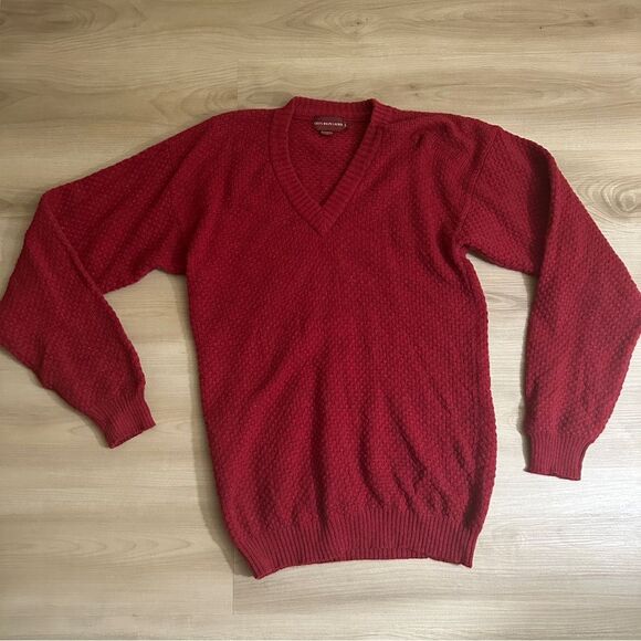 Chaps Ralph Lauren Vintage Red Long Sleeve Mini Waffle Knit Sweater LARGE‎ - Picture 4 of 9